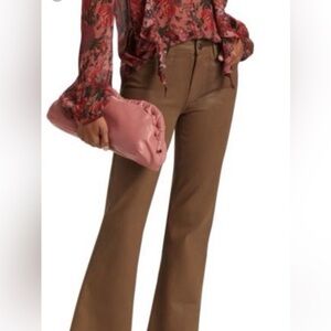 PAIGE Brown Coated Flare Jeans